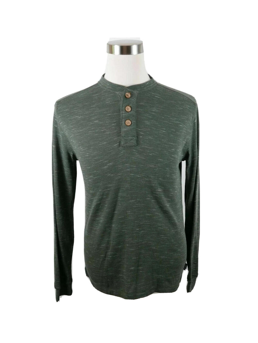 ROWM Mens Heather Army Green Henley Thermal Sweater S